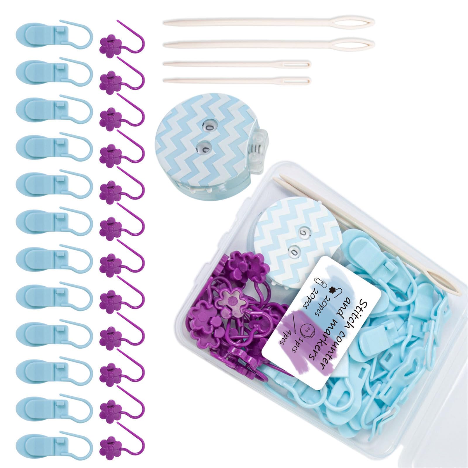 Jazuaiao 40Pcs Locking Stitching Markers with Knitting Counter and 4 Sewing Needle for Crochet Yarn Crafting Project Knitting Accessories