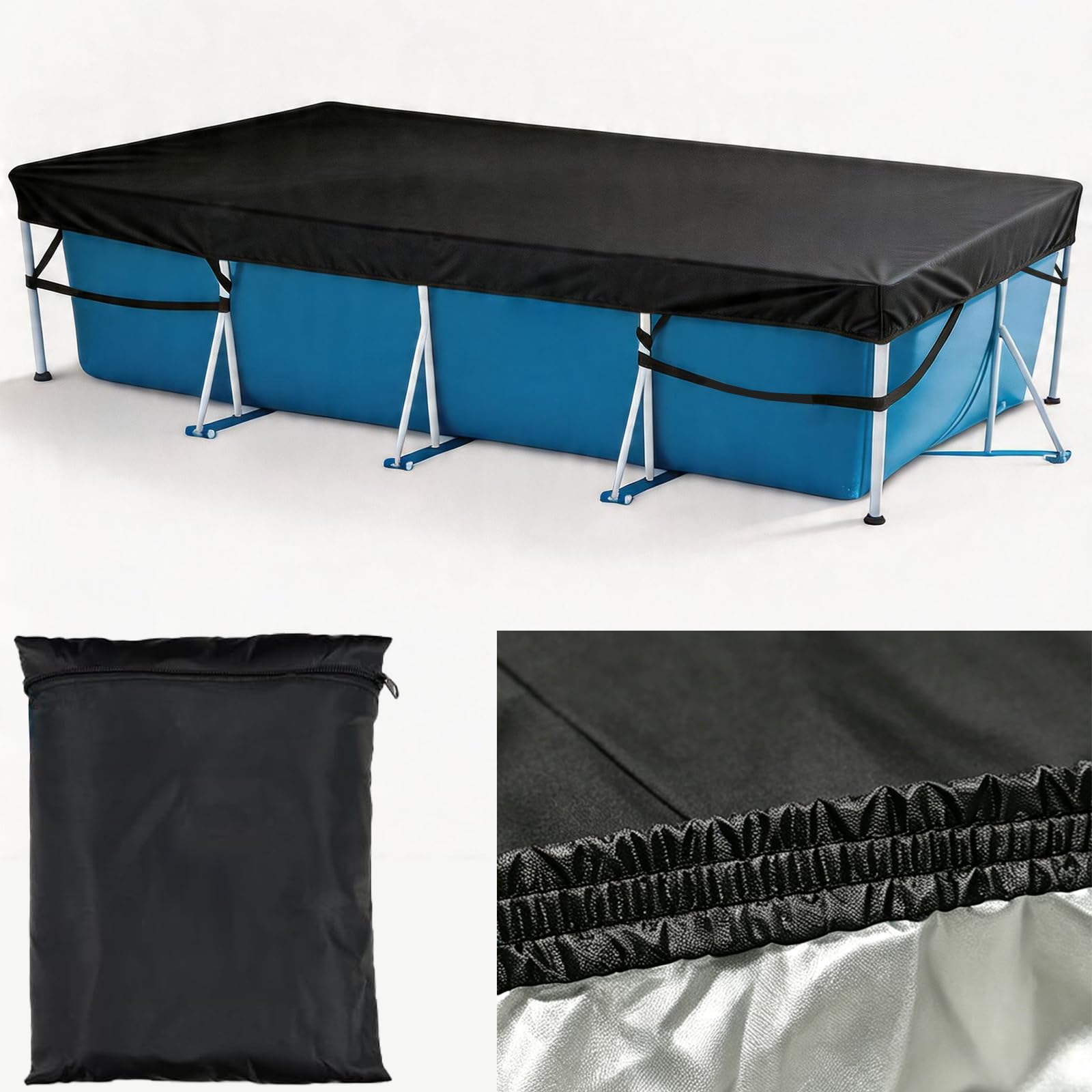 13 x 7Ft Rectangular Pool Cover for Above Ground Pool, Heavy-Duty Waterproof Dustproof Solar Cover, Winter Pool Cover, 157 in x 83 in Swimming Pool Cover, Strong Tear Resistant and Fade Resistant