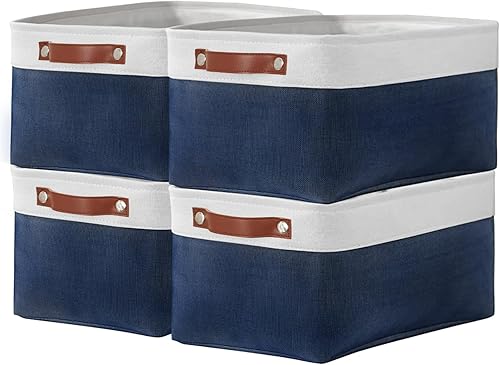 Pulnimus Cesta de almacenamiento para estantes, paquete de 4 cubos de almacenamiento de tela de 15.7 x 11.8 x 8.2 pulgadas con cuerdas, cubos de