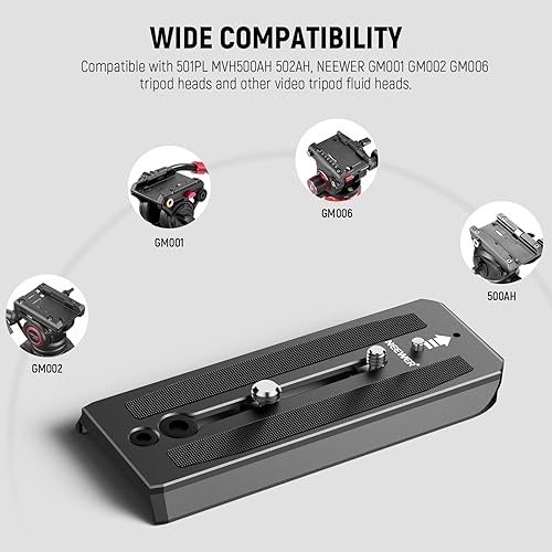 Miniatura 5 de Neewer Paquete de 2 placas de liberación rápida para trípode 501PL compatibles con Manfrotto MVH500AH 502AH, placa de montaje de cámara con