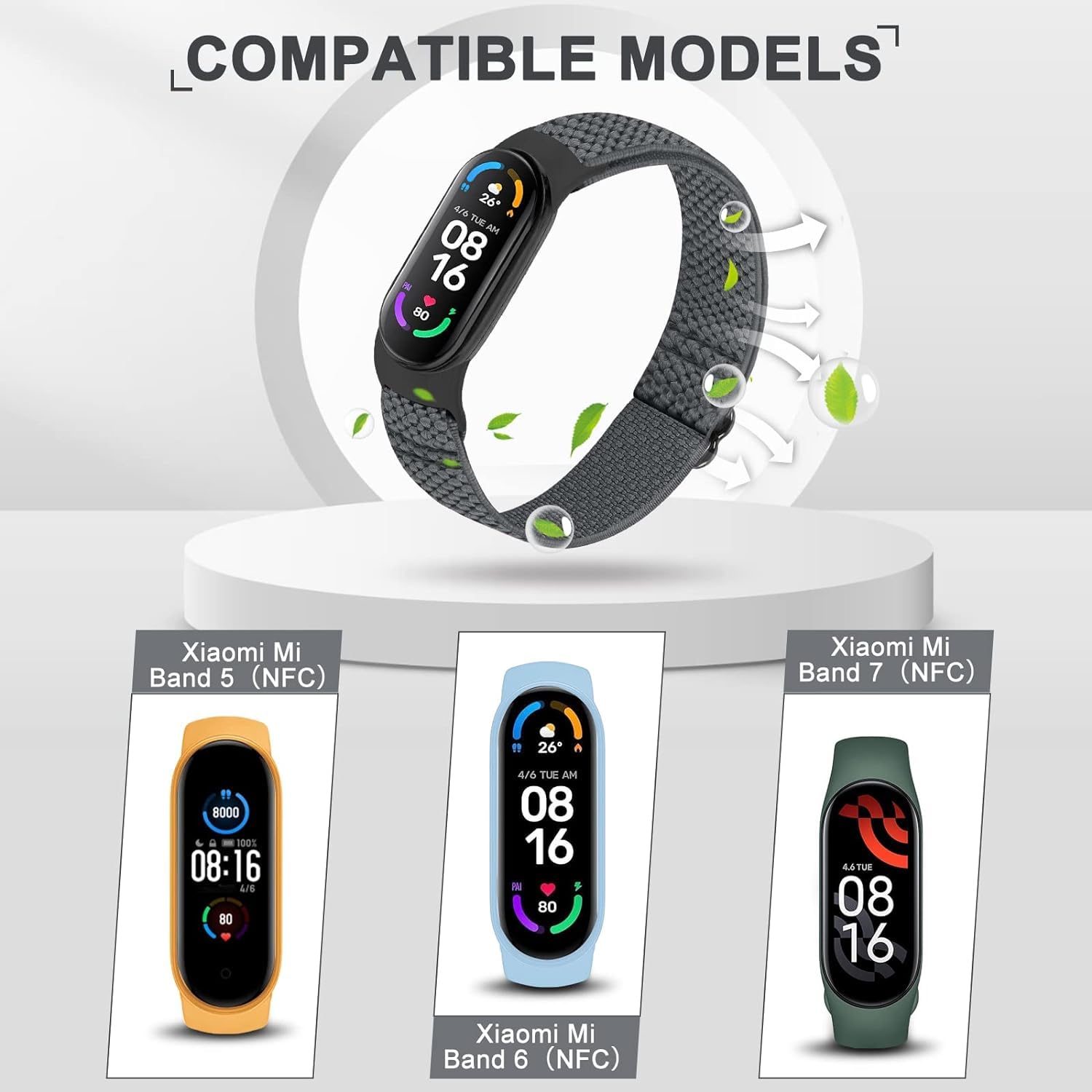 SHIJZWD Cinturino elastico compatibile con Xiaomi Mi Band 7/Mi Band 6/Mi Band 5/Amazfit Band 5, cinturini di ricambio regolabili in nylon per orologi sportivi per donne uomini