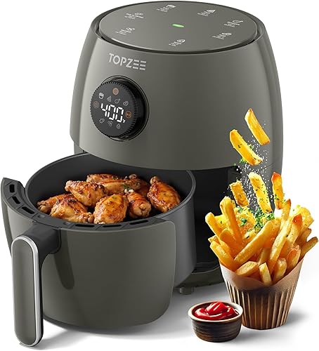 Pequeña freidora de aire compacta, 2.1QT, mini freidora de aire pequeña 4 en 1, hornear, asar, recalentar, 98% menos aceite, control de temperatura