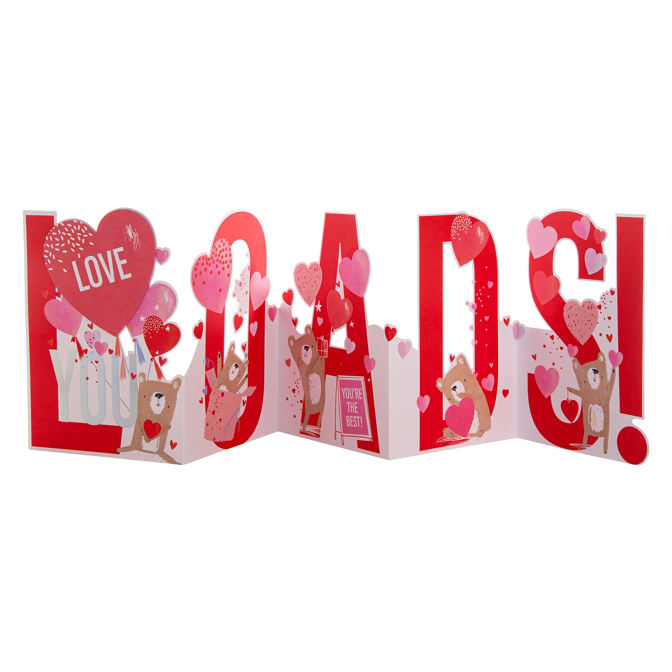 Hallmark Valentines Day Card, Jumbo, Large Fold Out Design, 'Love You Loads', Red, Pink, Pull Out Love You Loads Bear, 23 cm by 16 cm