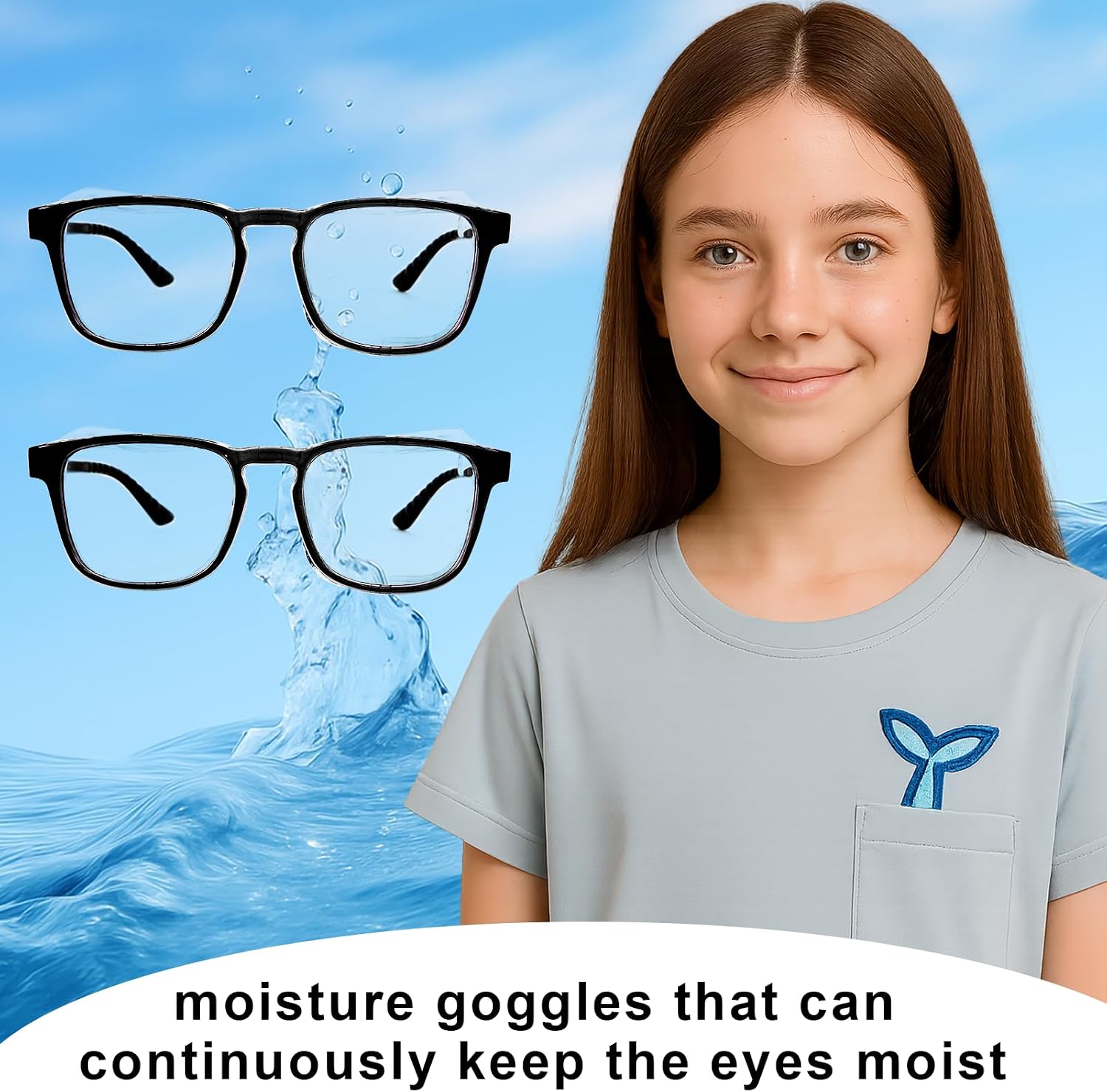 Hydrating Dry Eyes Glasses Kits with Extended Silicone Moisture Chambers, Eye Protection Safety Glasses for UV Blue Light Blocking, Anti-fog, Aviod Allergens, Dry Eyes Relief Unisex (Black)