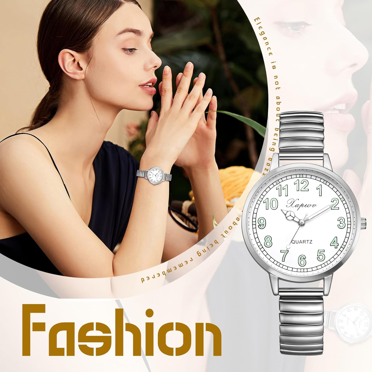 Avaner Women's Elastic Wrist Watches: Stretch Band Easy Reader Analog Quartz Watch with Luminous Hands for Women Ladies - Image 5