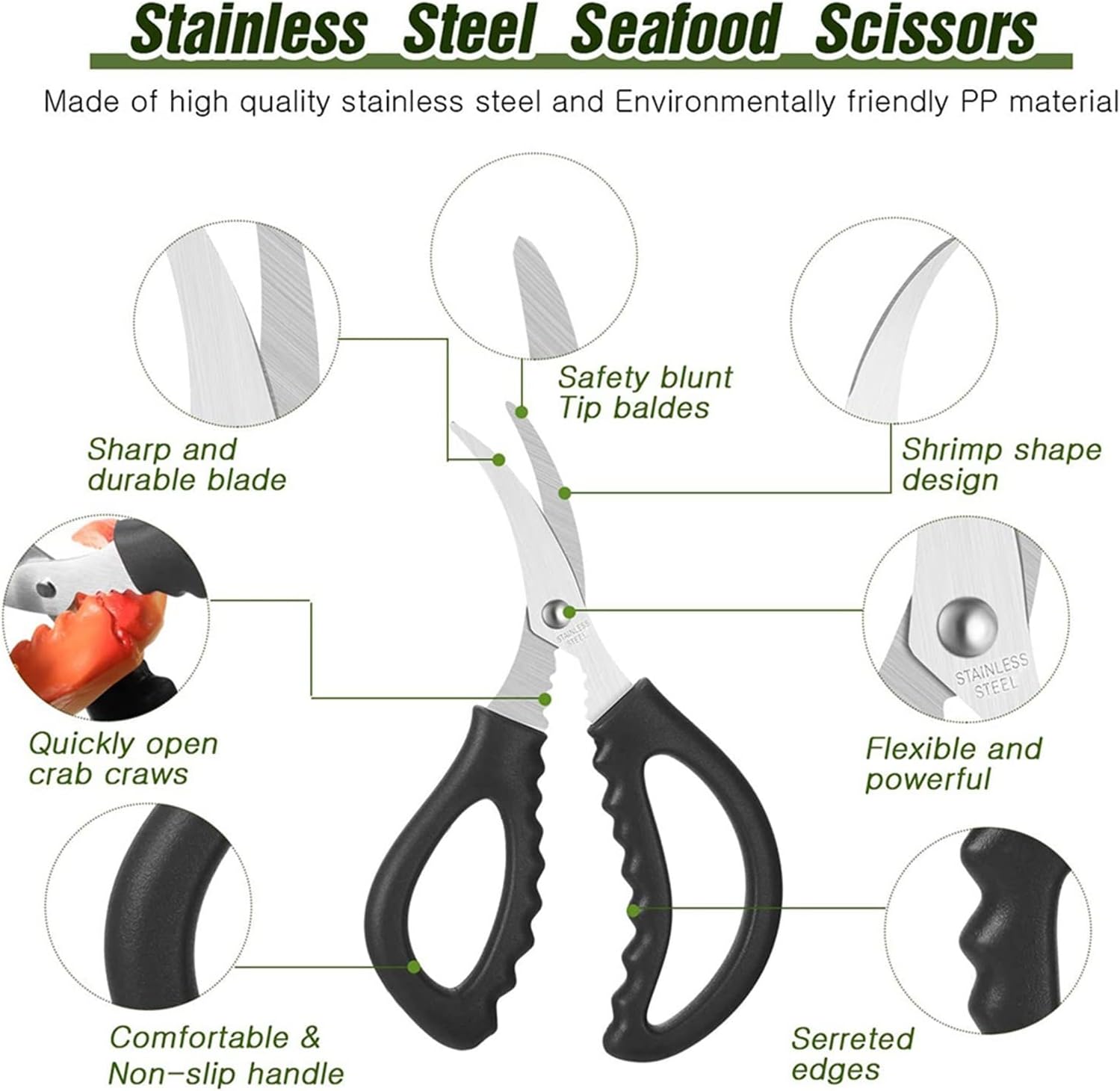 Kitchen Scissors Kitchen Seafood Scissors Multifunctional Stainless Steel Scissors Seafood Fish Crab(Black)
