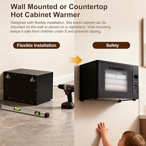 Miniatura 4 de YOTAN Calentador de toallas montado en la pared, calentador de toallas seco grande de 25 litros con termostato (158.0 F-179.6 F) y temporizador de