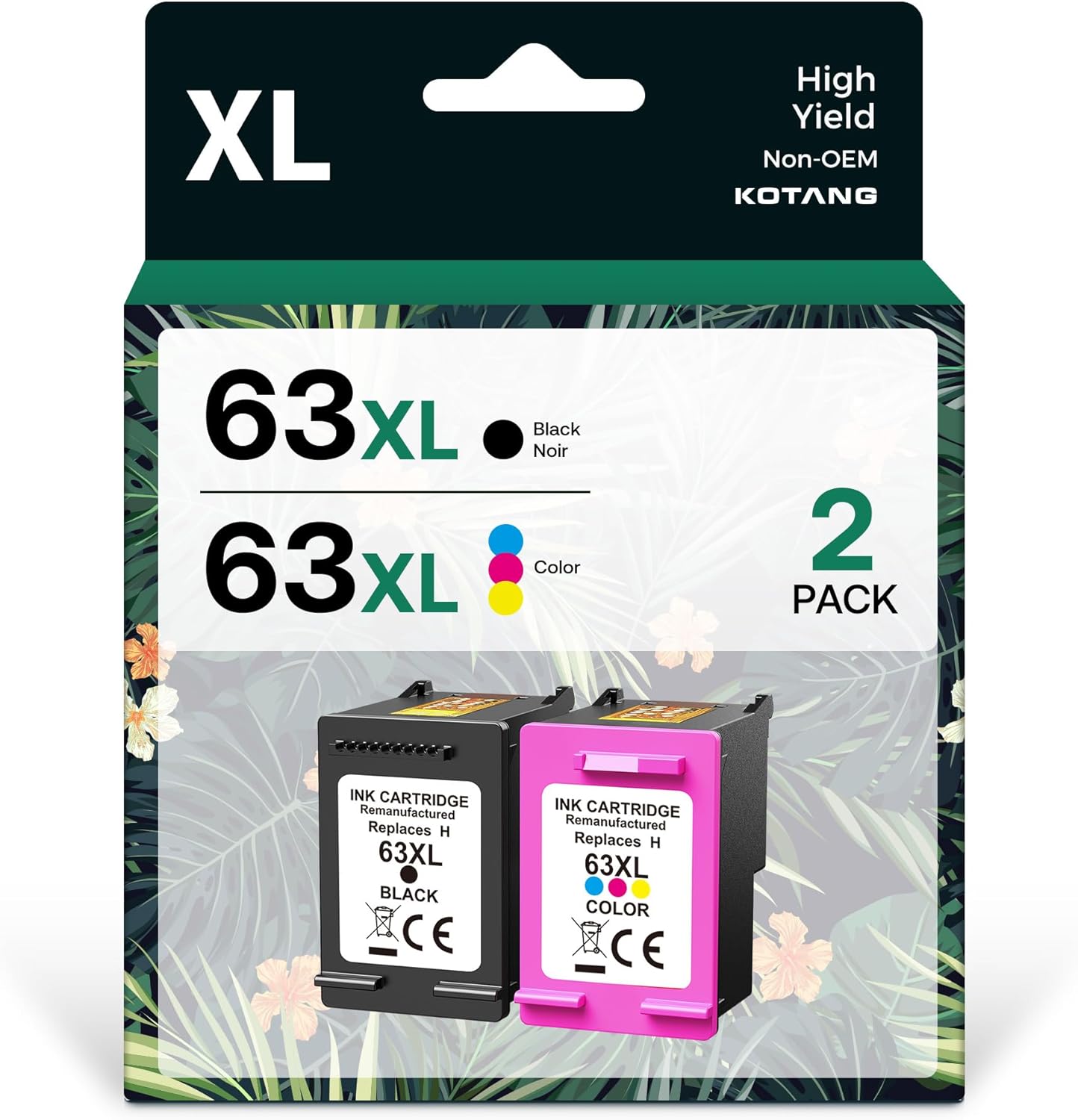 Remanufactured 63XL Ink Cartridge Replacement for Office Jet 3830 4650 4655 5255 5258 5200 Envy 4510 4520 Desk Jet 1110 3630 (Black, Tri-Color, 2-Pack)
