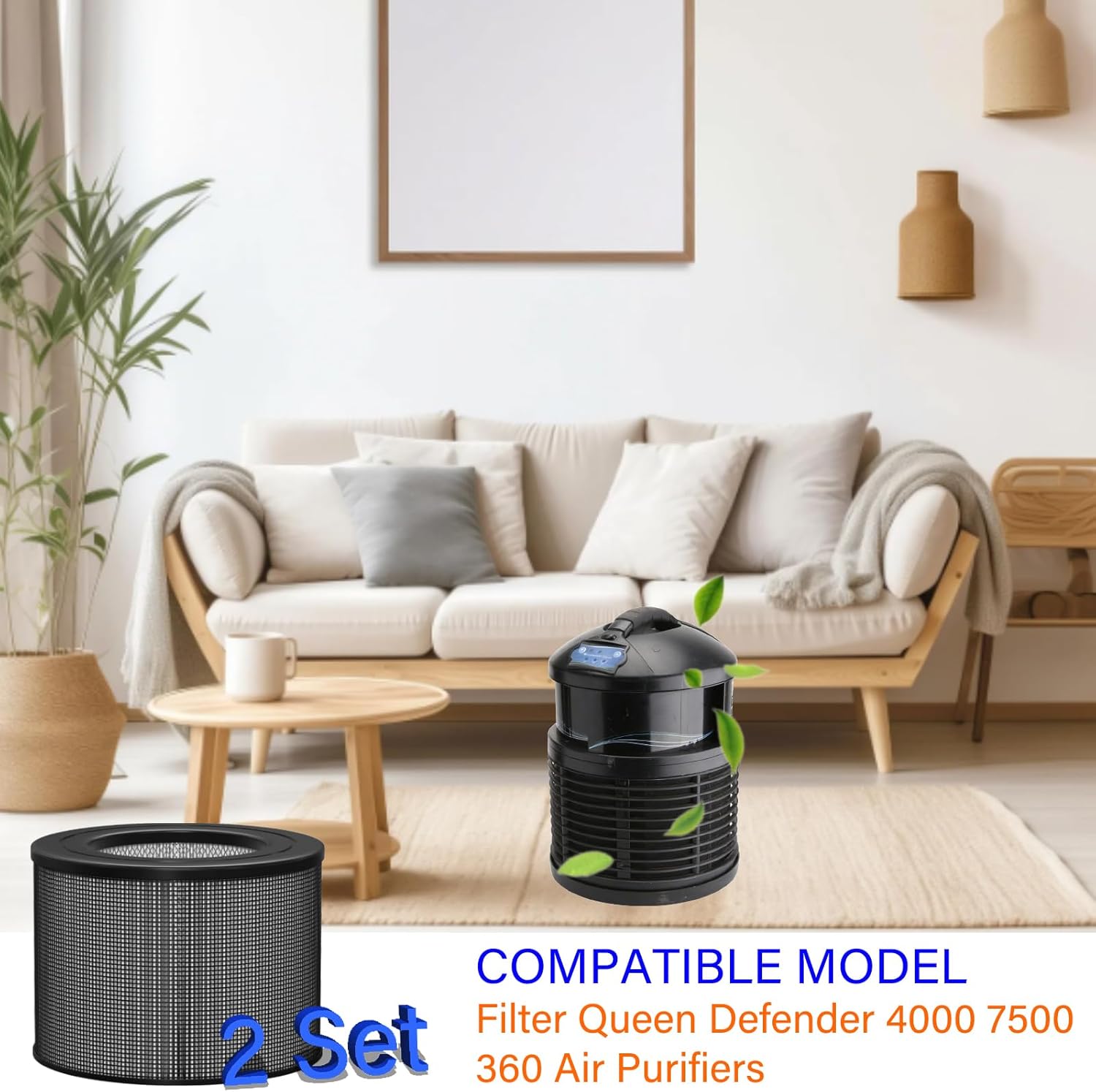 2 Set Replacement Filter Compatible with Filter Queen Defender 4000 7500 360 Air Purifiers | H13 True HEPA + Activated Carbon, 4-in-1 System | 2 Pack with Extra 6 Carbon Pre-Filters for Cleaner Air - Image 2