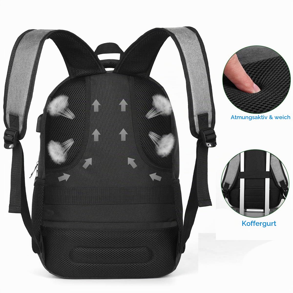 YAMTION Rucksack Herren Schulrucksack Jungen Teenager Laptop Rucksack mit USB-Ladeanschluss für Laptop 17,3 Zoll,Rucksack für Studium Schule Reise,40L