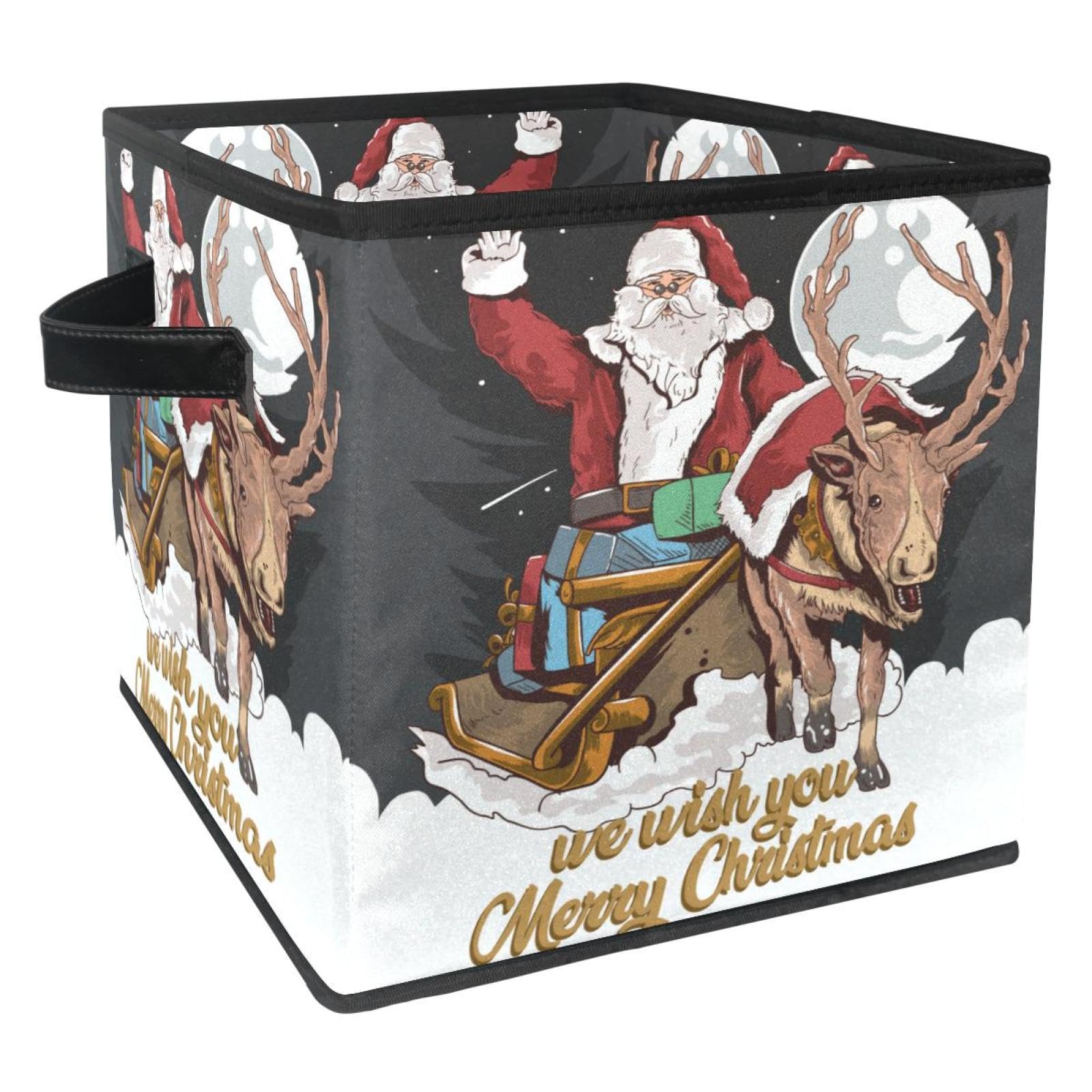 Boîte de rangement pliable cube en tissu motif Père Noël et Renne pour placard