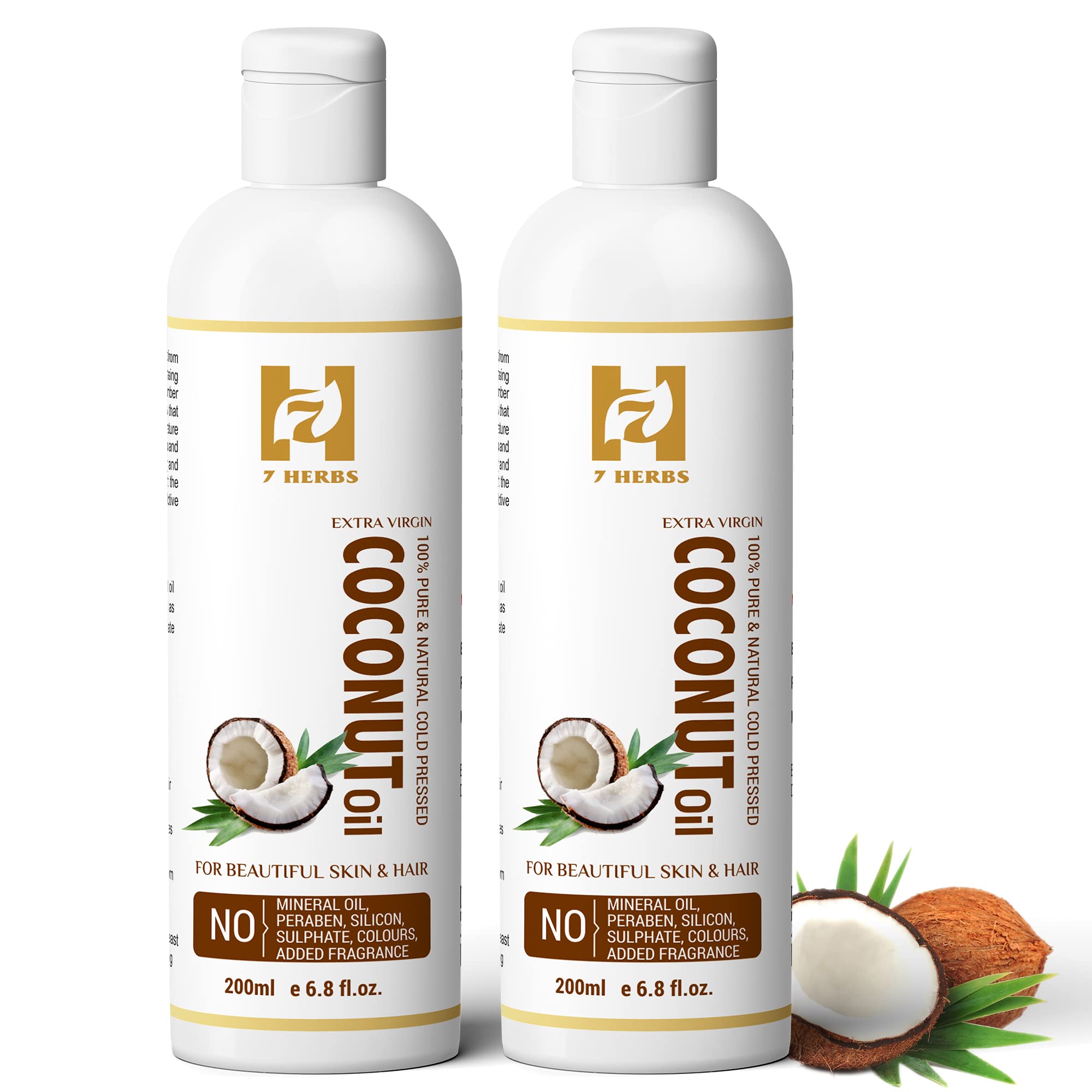 7 HERBS Coconut oil for hair and skin- 100% pure, Natural, Cold pressed for hair skin and massage, essential oil dilutions (400 ML)