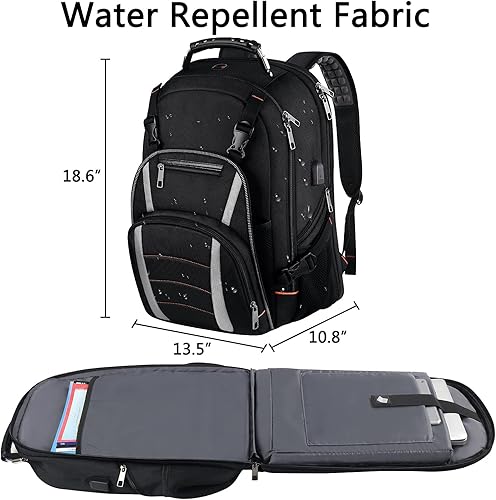 Miniatura 4 de Mochila de viaje para laptop, mochila extragrande para hombres y mujeres, mochila de baloncesto con puerto de carga USB RFID antirrobo, aprobada por