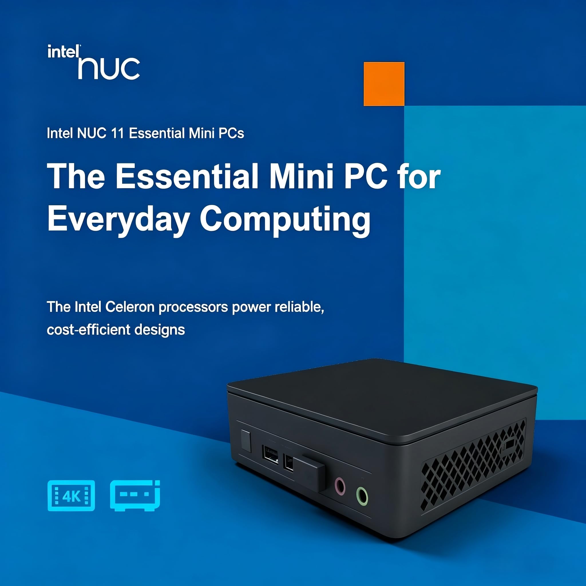 Intel NUC 11 Essential Atlas Canyon Mini PC (NUC11ATKC2), Celeron N4505 (ráfaga de hasta 2.9 GHz, 2 núcleos, 2 hilos, 10 W), gráficos Intel UHD, soporte 2X 4K, Bluetooth 5.1 (16 GB de RAM + 512 GB SSD