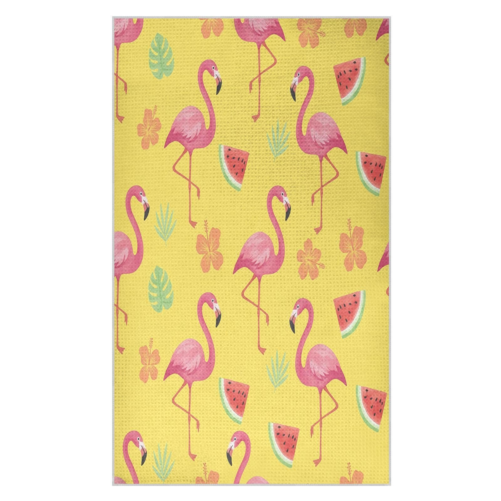 BURSTDDY Flamingos and Watermelons Kitchen Towels,Absorbent Dish Towels 2 Pack
