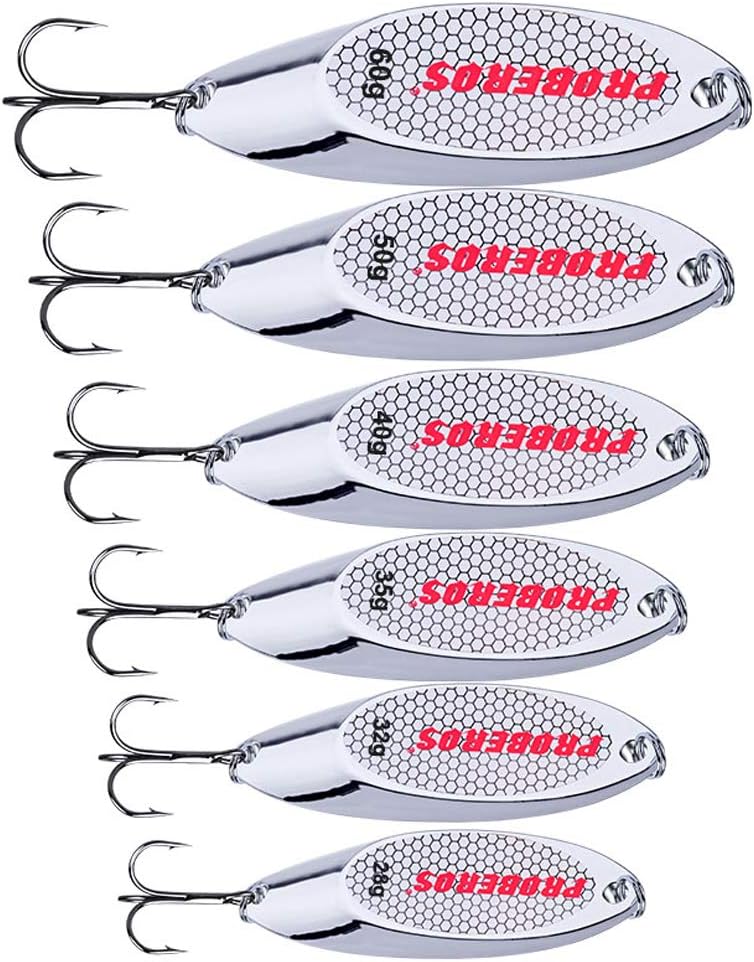 PROBEROS Fishing Lures Spoons - Metal Casting Fishing Spoon - Bass Hard Lure Blade Fish Baits Set Gold Silver