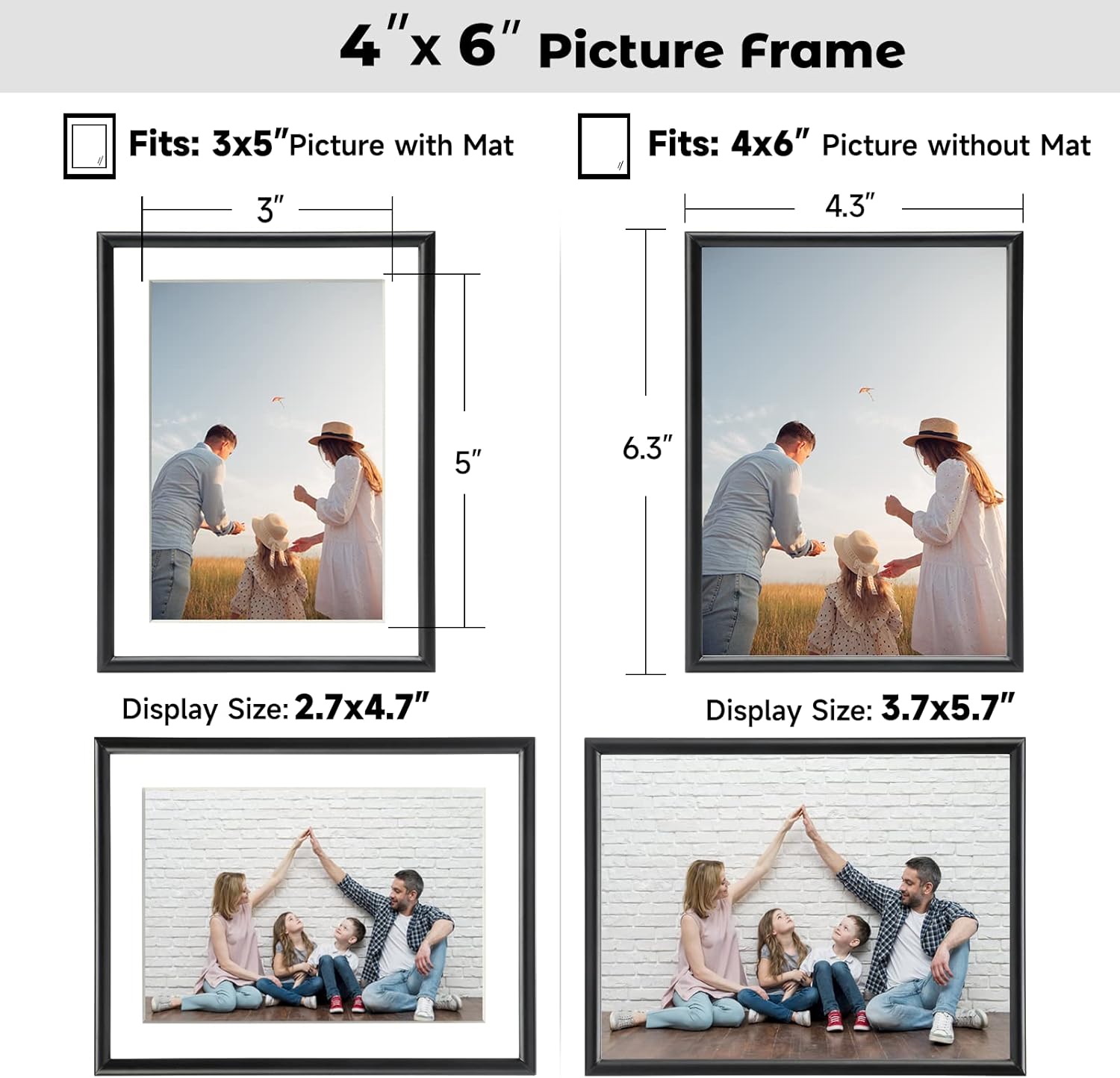 Buy 4x6 Picture Frame Black Matte Thin Modern Metal Set of 4, for