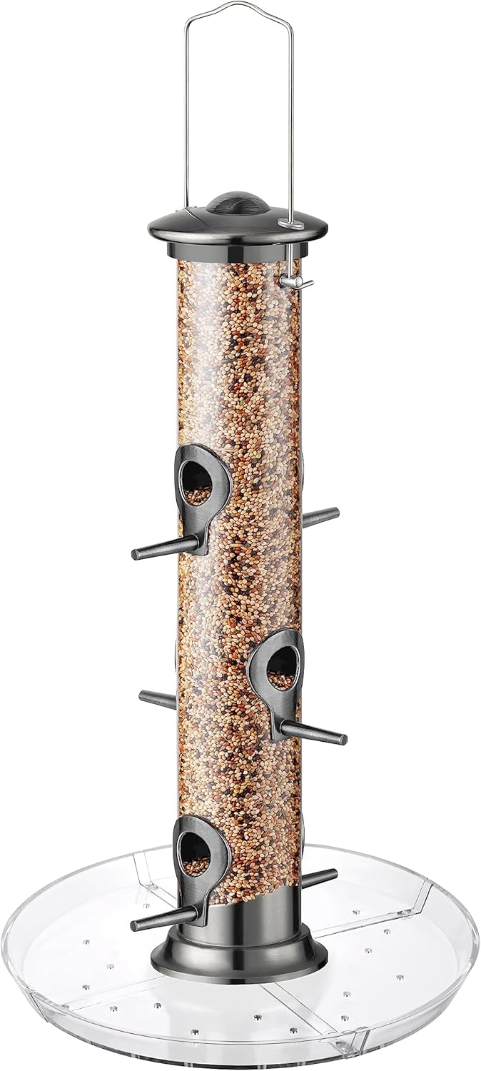 iBorn Bird Feeders Seed Catcher for Outside Hanging 6 Port Bird Feeder