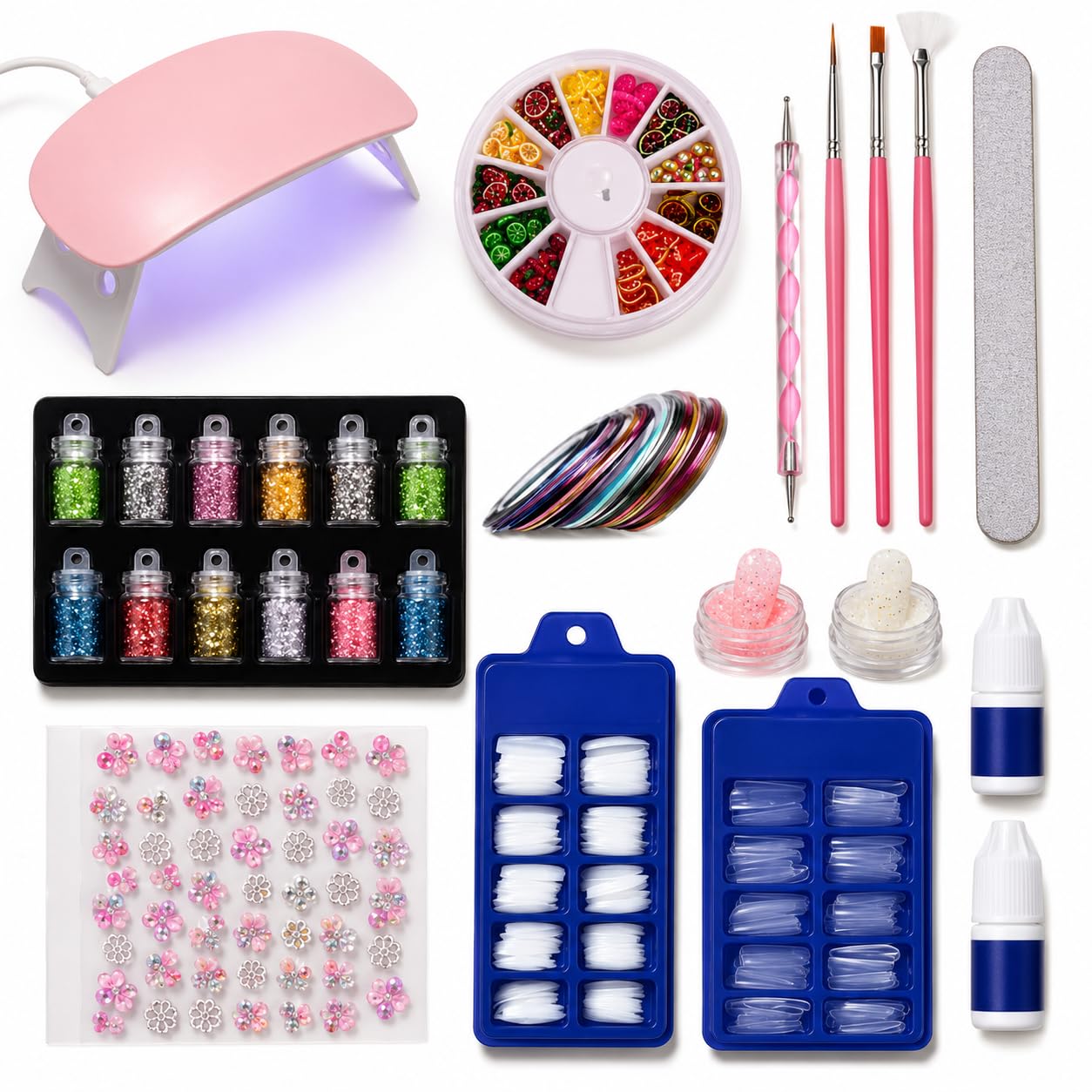 365+ Pcs Professional Nail Art Kit Set with UV Nail Lamp, False Nail Tips, Nail Glue, Glitter Powder, Nail Stickers, Brushes & DIY Manicure Accessories-image-33