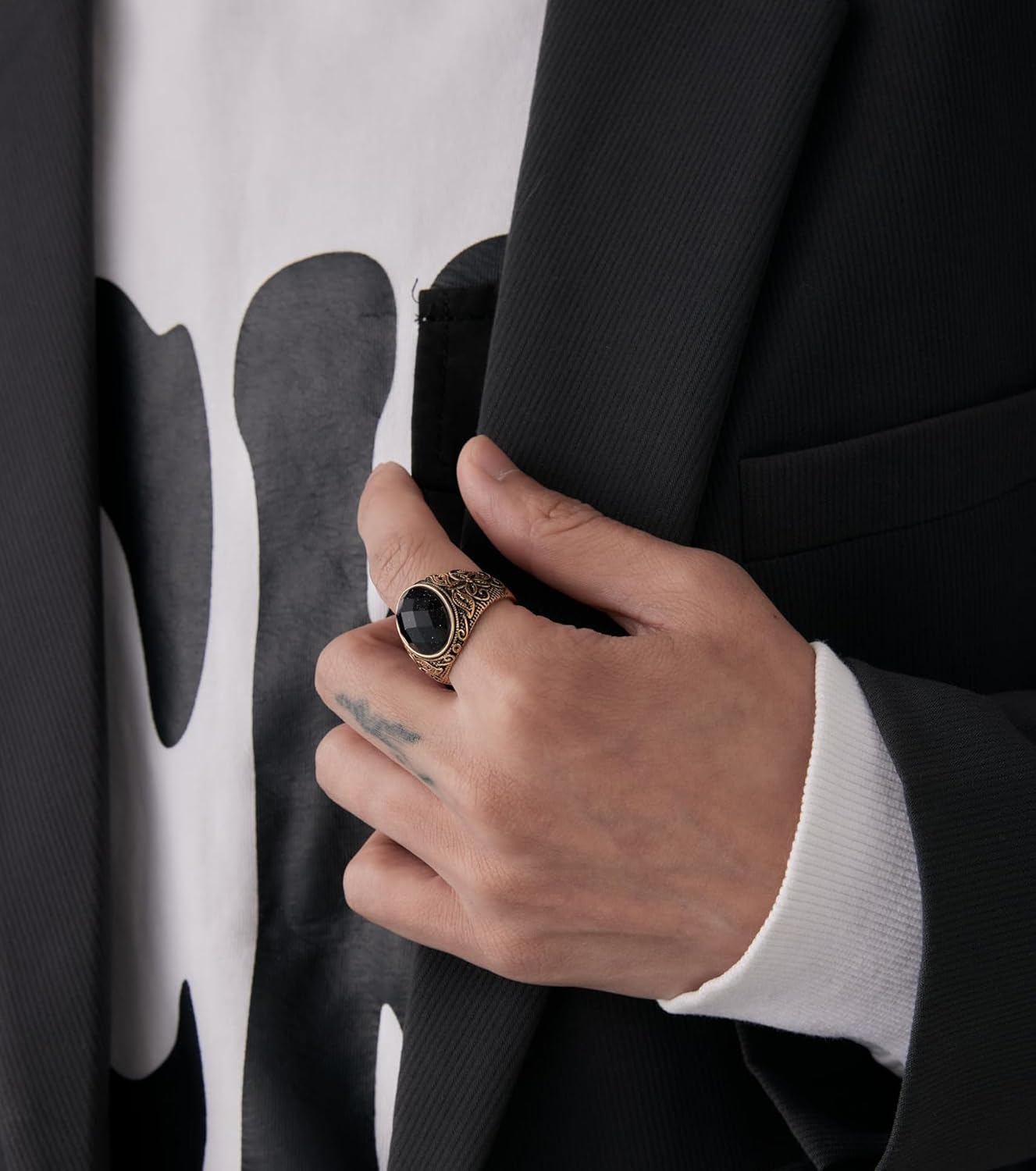 Retro Large Tiger Eye Stone Turquoise Wedding Ring For Men Classical Gothic Stainless Steel Rings - Image 3