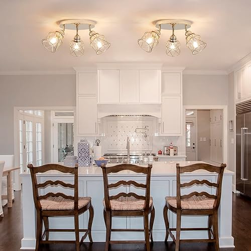 Miniatura 9 de Lámparas de cocina Lámpara de techo multidireccional de 3 luces con base E26, montaje empotrado ajustable para pasillo, granja, cocina, comedor,