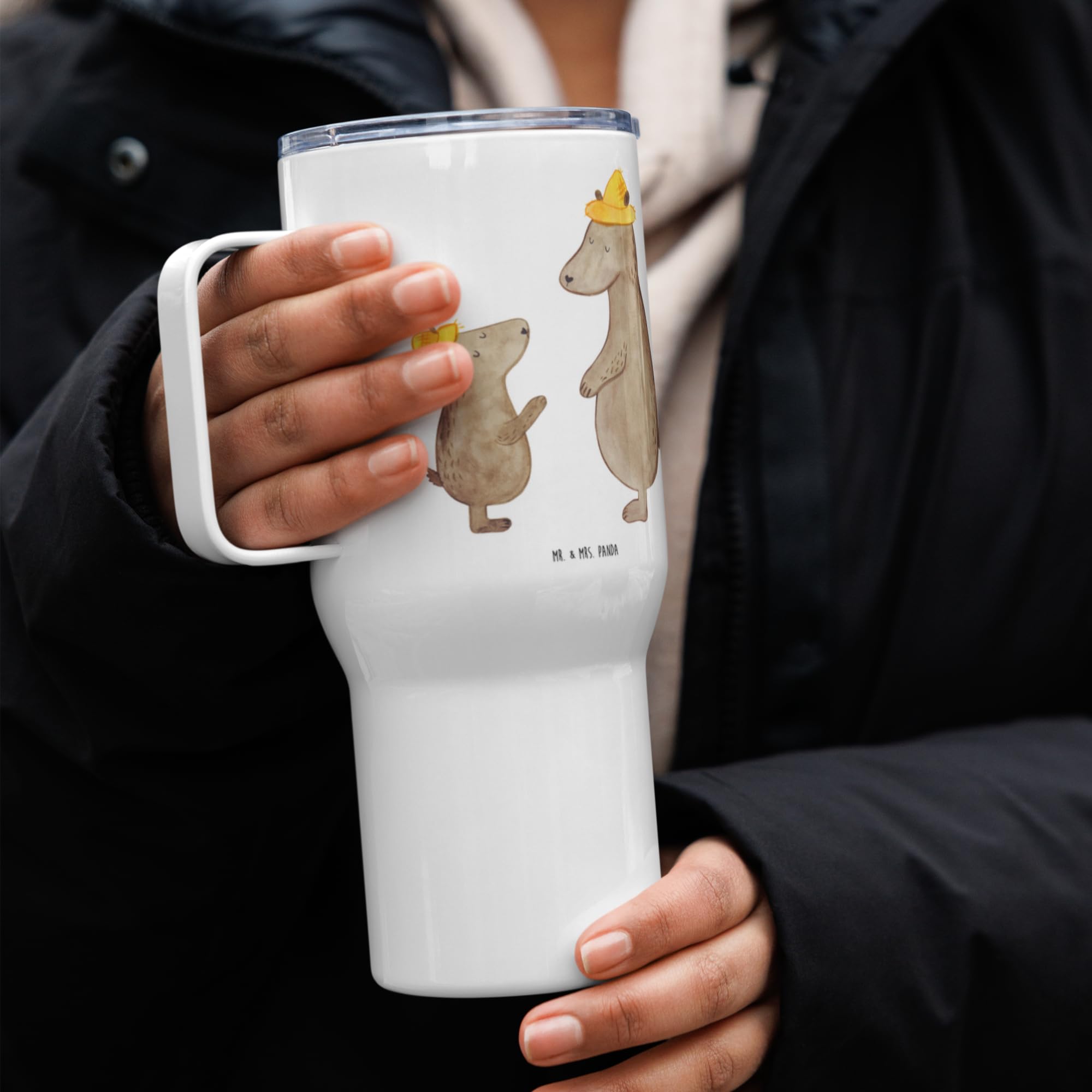 Mr. & Mrs. Panda Thermobecher Bären mit Hut - Geschenk, Bär, Muttertag, Reisebecher, Kaffee-to-go-Becher, Kinder, thermosbecher, Vatertag, Familie, Teetasse, Teebecher