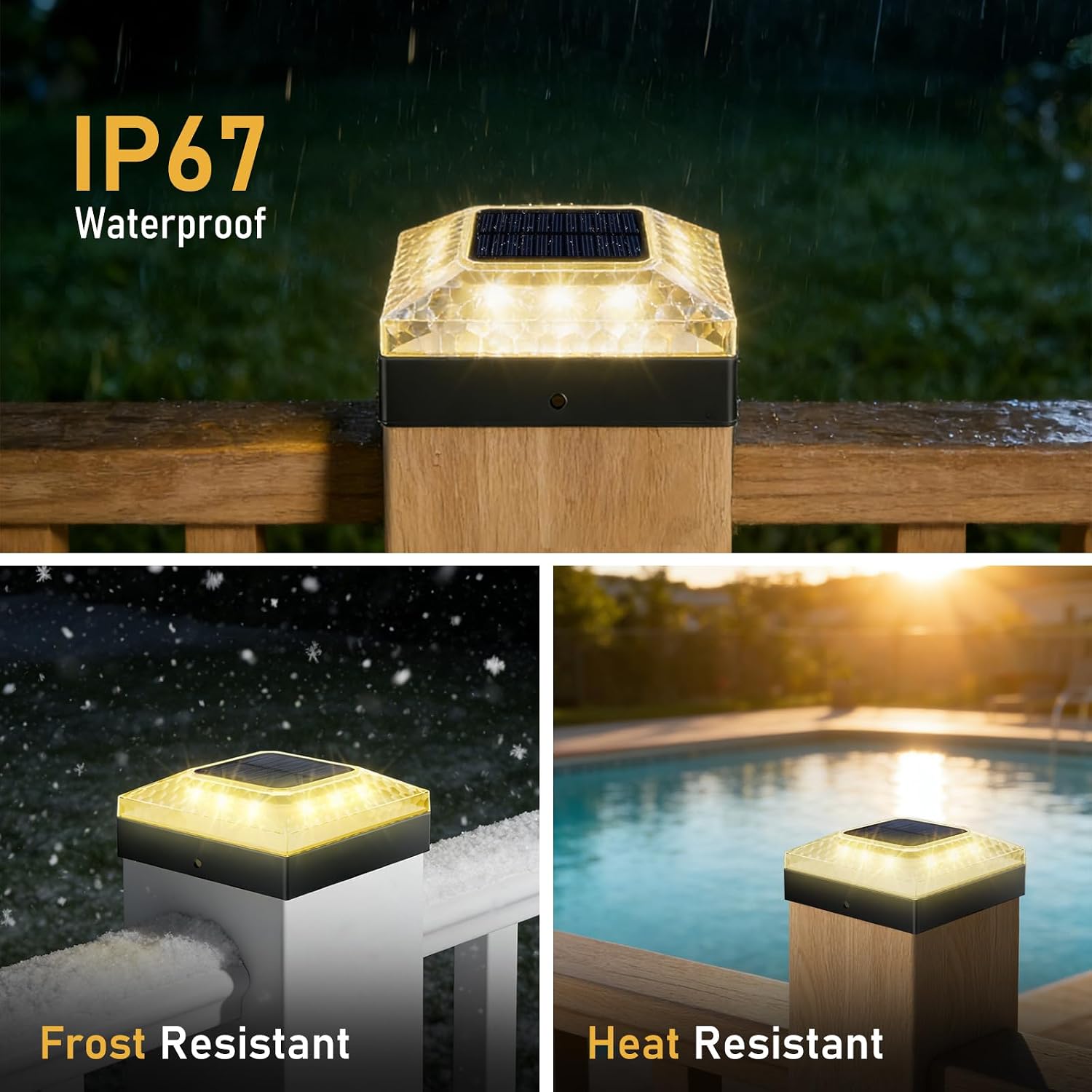 4x4 Solar Post Cap Lights 12 Pack, 3 Color Modes & 2 Brightness, IP67 Waterproof Fence/Deck Lights with Auto On/Off, 12-20H Runtime, No Wiring Needed for Outdoor Garden Yard