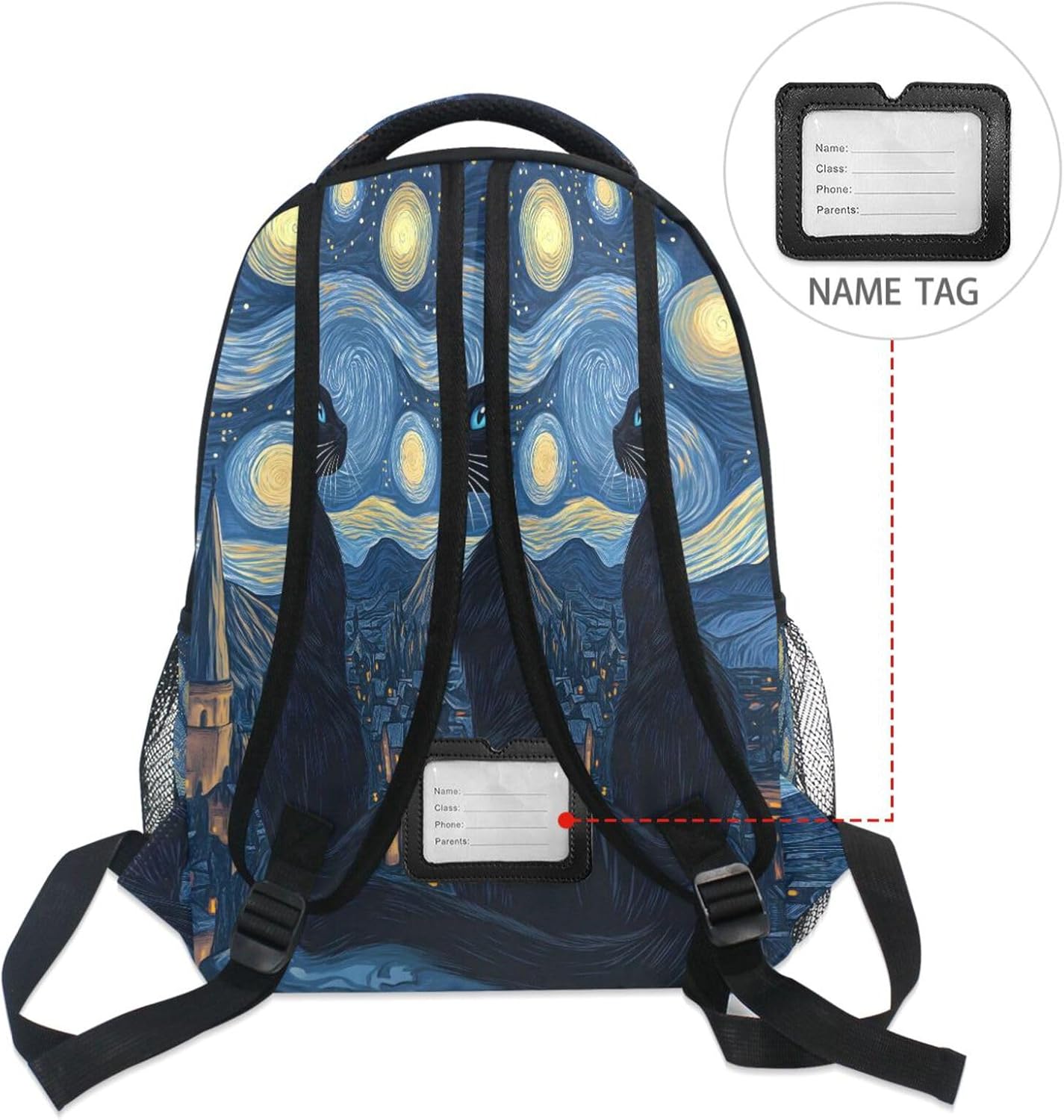 Black Cat Kitten Watercolor Oil Painting Backpack for School Boys Girls Adults Kids Bookbag Laptop Bag 15L