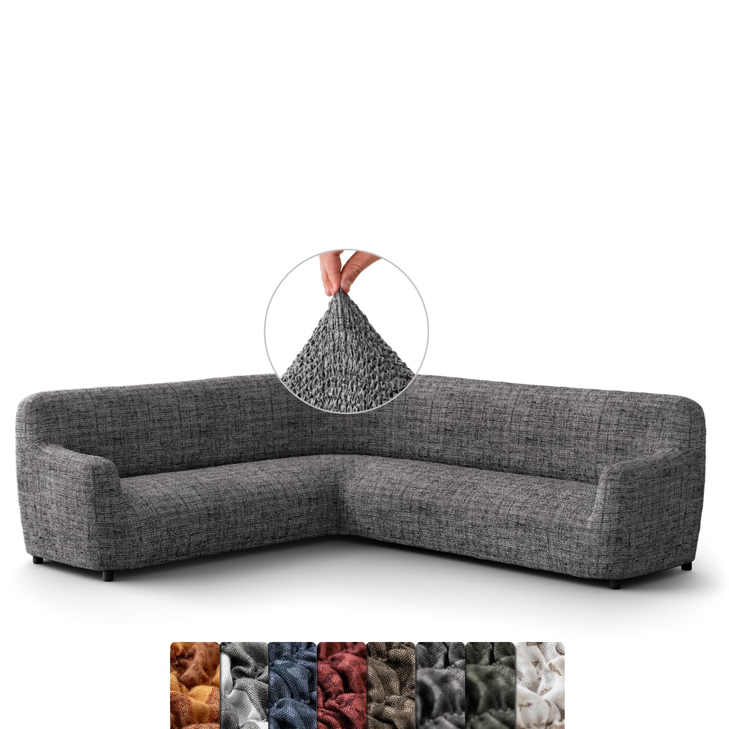 Menotti Vittoria Grey Corner Sofa Cover - Couch Cover - Magic Corner Slipcover - Soft Fabric Slipcovers - 1-Piece Form Fit Stretch Furniture Protector Slipcover - Microfibra Printed - (Corner)