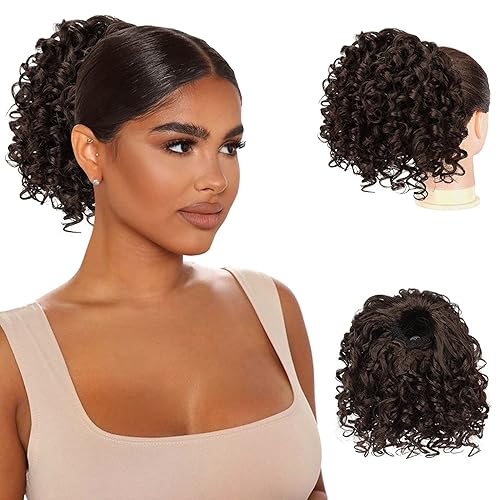 PEACOCO Cola de caballo corta afro rizada para mujeres afroamericanas, extensión de cola de caballo de 6 pulgadas con cordón para mujeres negras (4#)