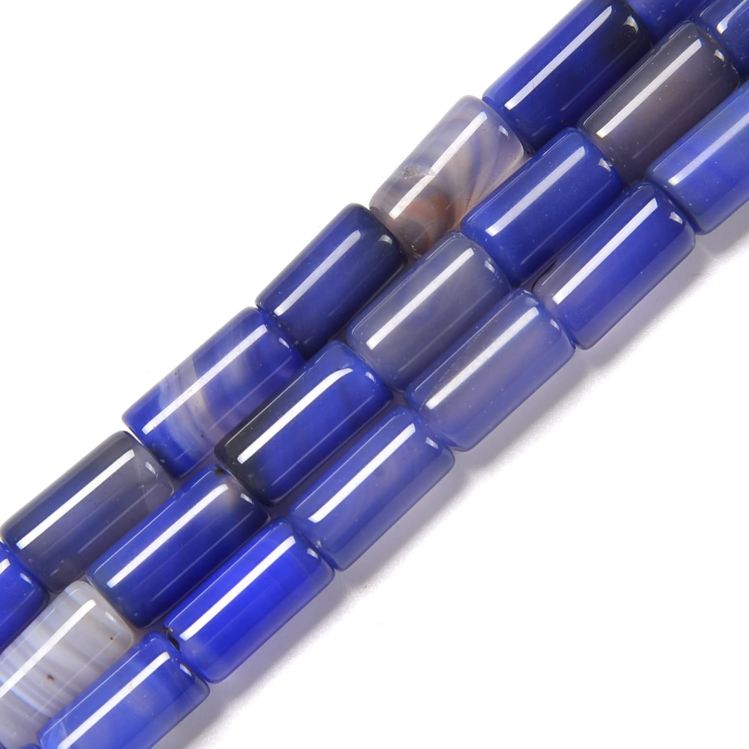 JM Design Light Blue Agate Cylinder Tube Beads Size 8x15mm 15.5'' Strand for Jewelry Making