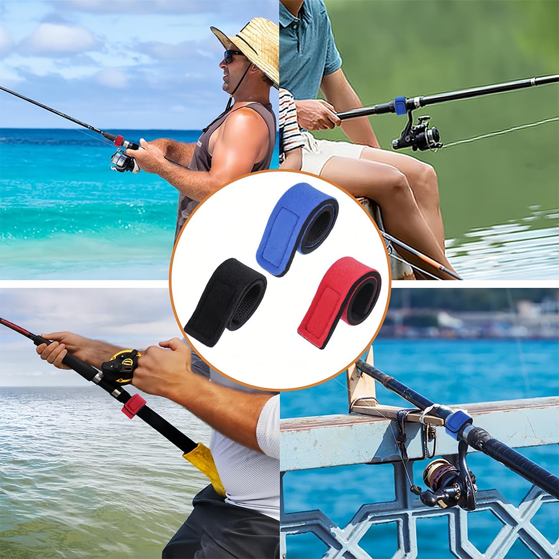 Scratch pour Canne à pêche，Sangle Scratch，Fourreau canne a peche，Elastique Peche Housse pour peche carpe，Maintenir Vos brins de Cannes Ensemble，6 PCS