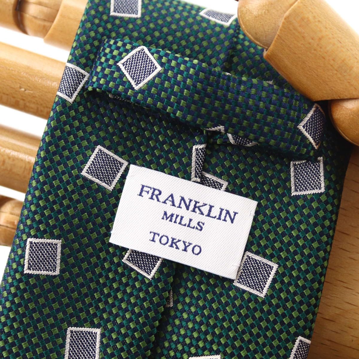 [フランクリンミルズ] ネクタイ 小紋 グリーン 緑 日本製 シルク100% バスケット
