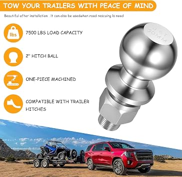 2'' Trailer Hitch Ball 50mm, Tow Bar Ball Head Bolts, 2'' Drawbar Straight Towing Hitch Balls, Heavy Duty Tow Balls for Car Trucks Trailer Tractor Parts Accessories, Max Load 3.5 Tons