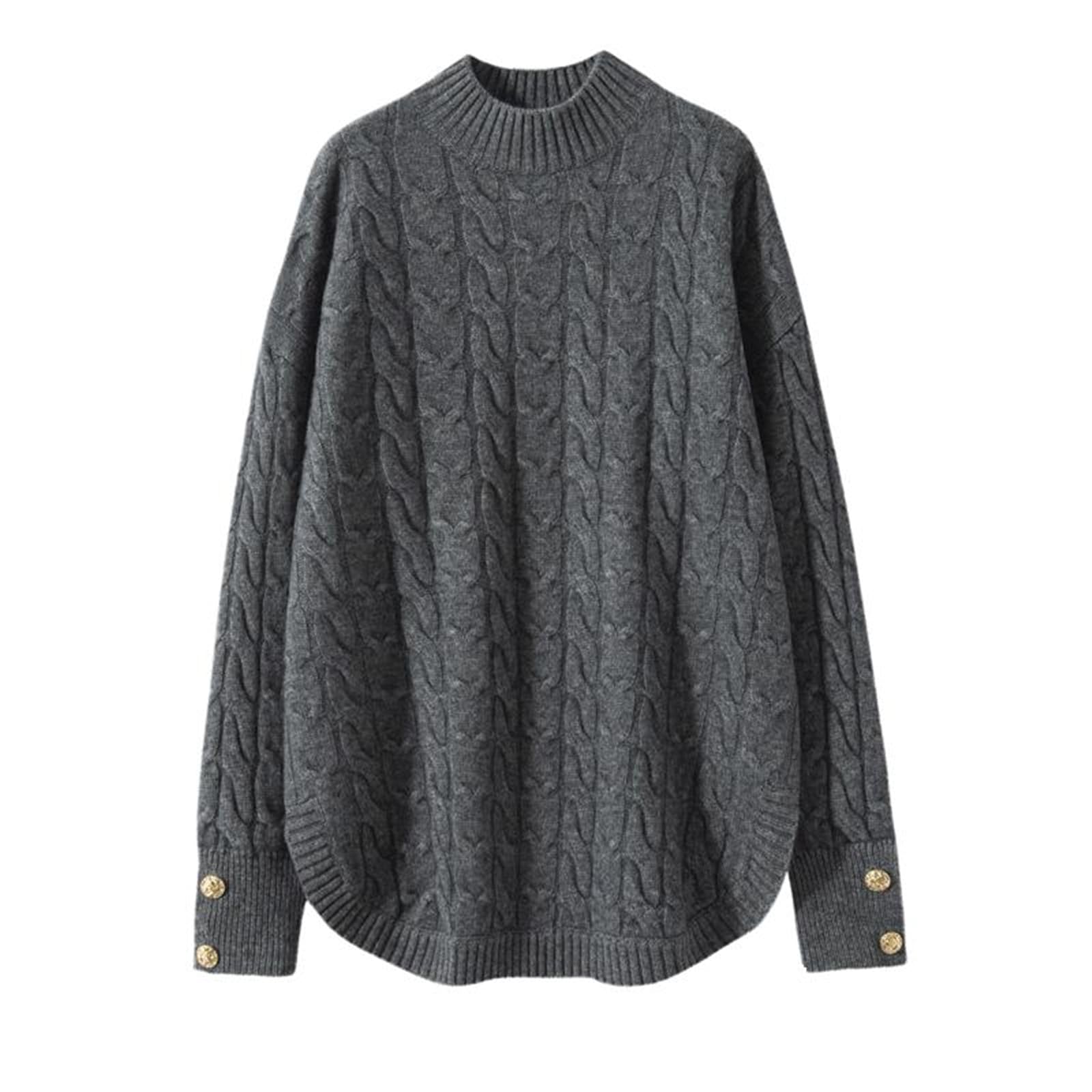 Womens Knit Sweater Autumn Winter Wool Loose Thick Mock Neck Pullover Top