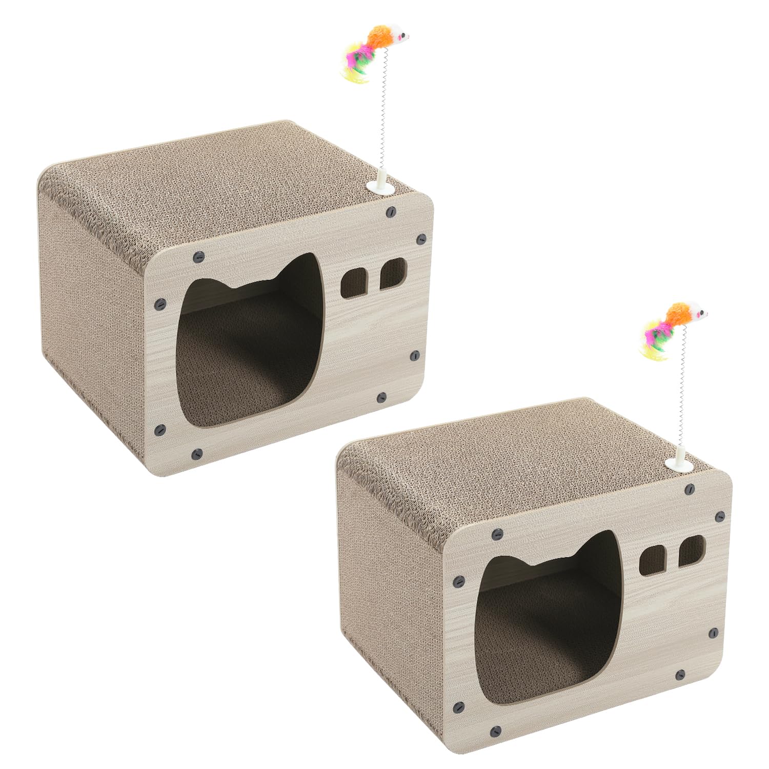 PETEPELA 2 rascadores para gatos, alfombrilla para rascar lounge, casa para gatos con cueva, juguete para gatos de interior, como protección de muebles