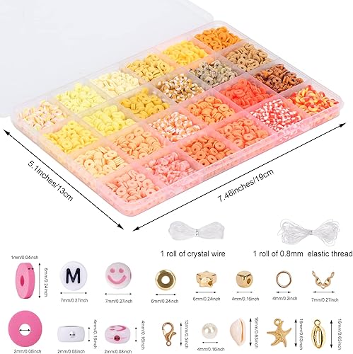 Miniatura 3 de QUEFE 15000 cuentas de arcilla de 144 colores para hacer pulseras con 2 rollos de cuerda elástica resistente de 0.039 in, cuentas heishi de polímero