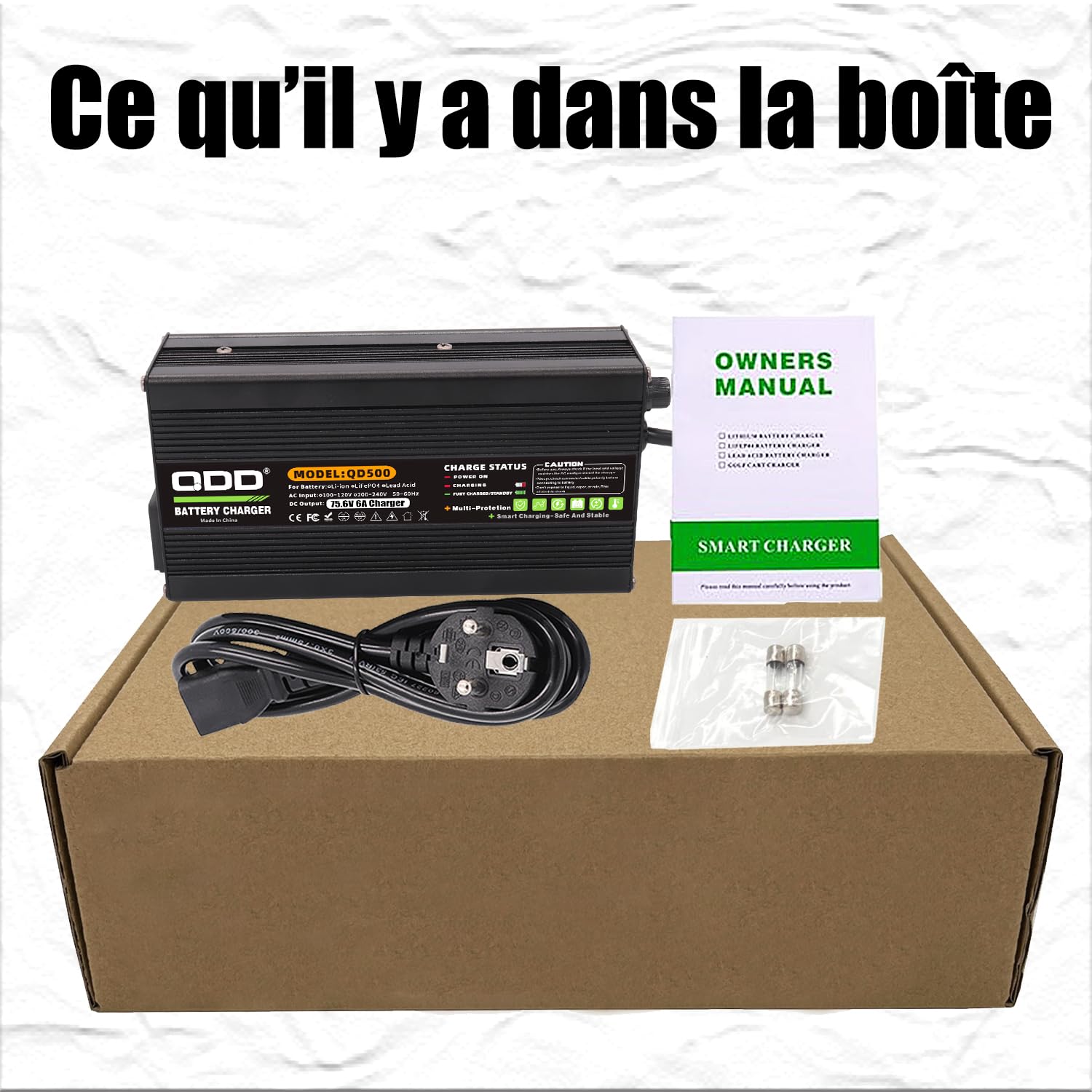 QDD Cargador de batería de iones de litio de 75,6 V, 6 A, salida XT60, conector XT60, se utiliza para batería de iones de litio 18S 66,6 V