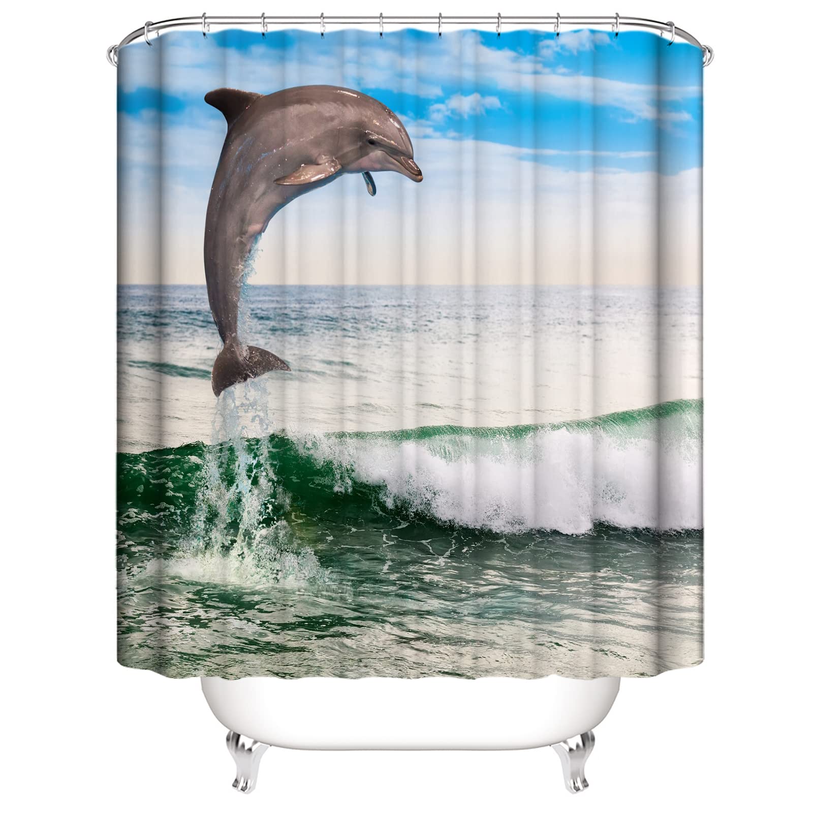 OCEUMACO Duschvorhang Delphin Unterwasserwelt 180x1 Produktbild-Vorschau 9