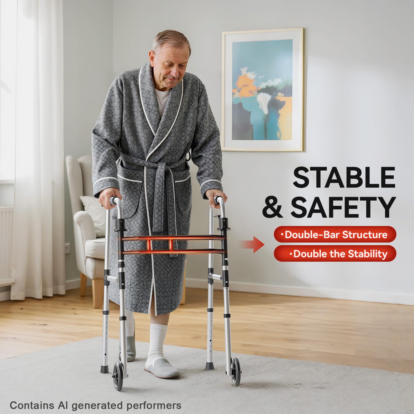 Loyoda Andador médico plegable ligero de 5 pulgadas con ruedas delanteras de altura ajustable de aluminio estándar para personas mayores con discapacidad