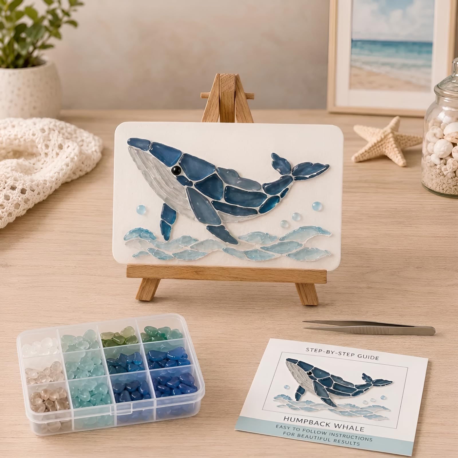 Sea Glass Mosaic Art Kit 10cm Ocean Craft DIY Beach Decor Set