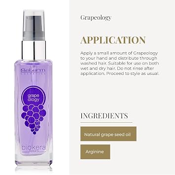 SALERM - Grape Seed Oil - Salerm Grapeology Biokera Natura - 60 ml - Split Ends Repair - Hydrating Serum for Dry and Damaged Hair - Antioxidant - for White or Bleached Hair