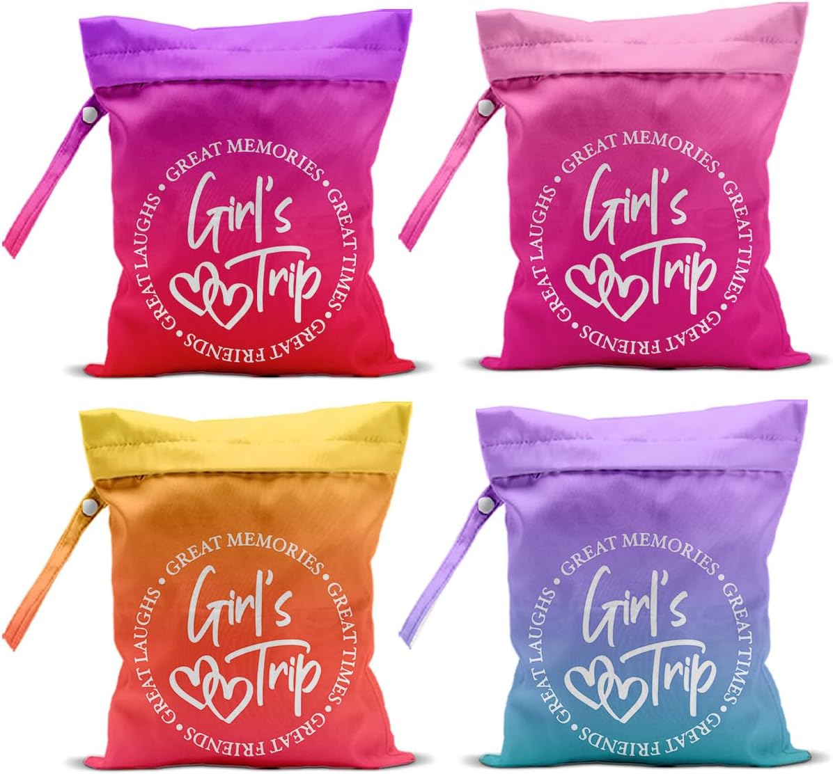 4Pcs Girls Trip Wet Dry Bag, Girls Trip Gifts Favors Beach Bag Wet Bags | Waterproof Reusable Travel Bags for Swimsuits, Baby Cloth Diapers, Beach,Pool, Gym Bag & Wet Clothes, Weekend Gifts for Women