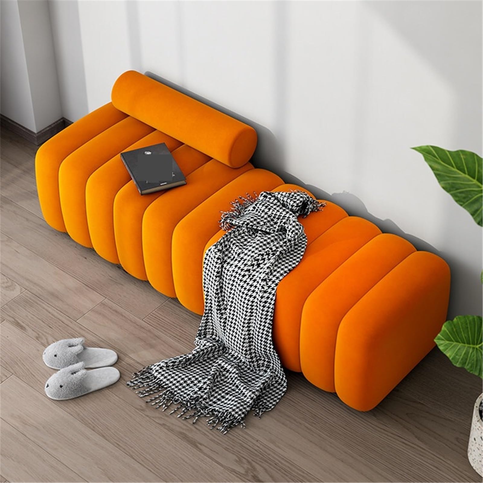 Moderne Banc à Langer en Tissu rembourré, Long Banc au Pied du lit dans la Chambre avec Dossier Décoratif(Grand)