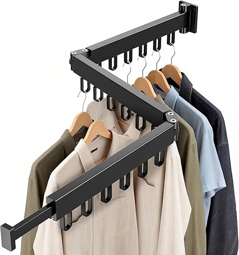 Estante de secado de ropa plegable que ahorra espacio, colgador de ropa de pared con 18 ganchos para uso en interiores y exteriores en lavandería,