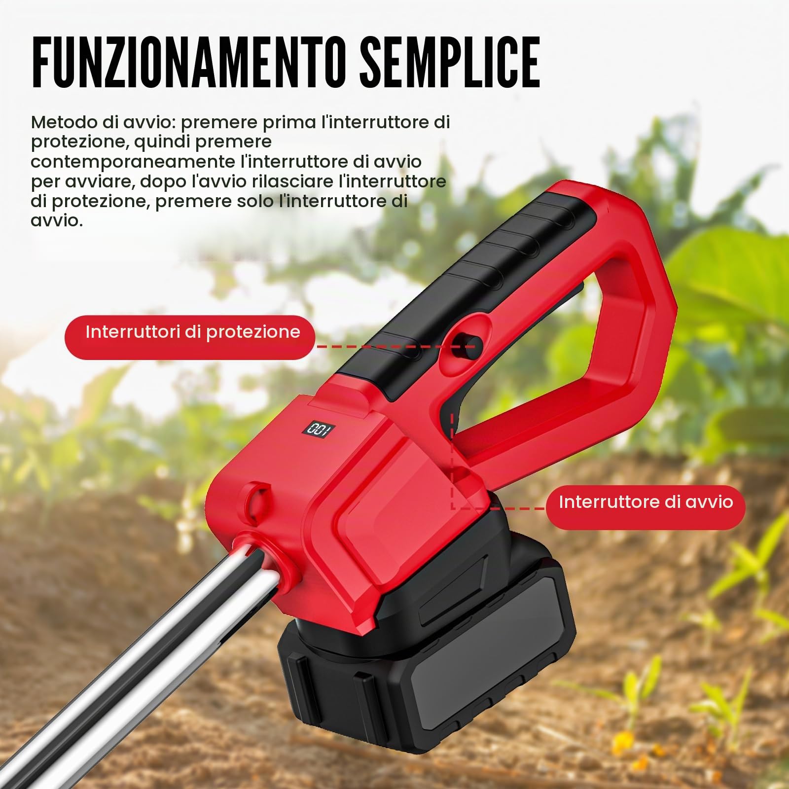 Fresa da giardino, mini motozappa, batteria da 21 V, 550 W, larghezza di lavoro 30 cm, profondità di lavoro 200 mm, 4 robusti coltelli da hacking, manico pieghevole, per piccole aiuole e giardino (2