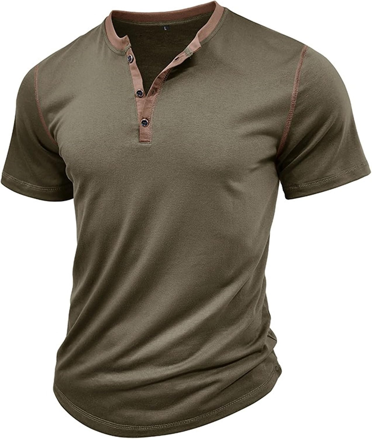 Men Round Neck Short Sleeve Henry Shirt Quarter Button Casual Sport Shirts Summer Exercise Training Pullover Tops