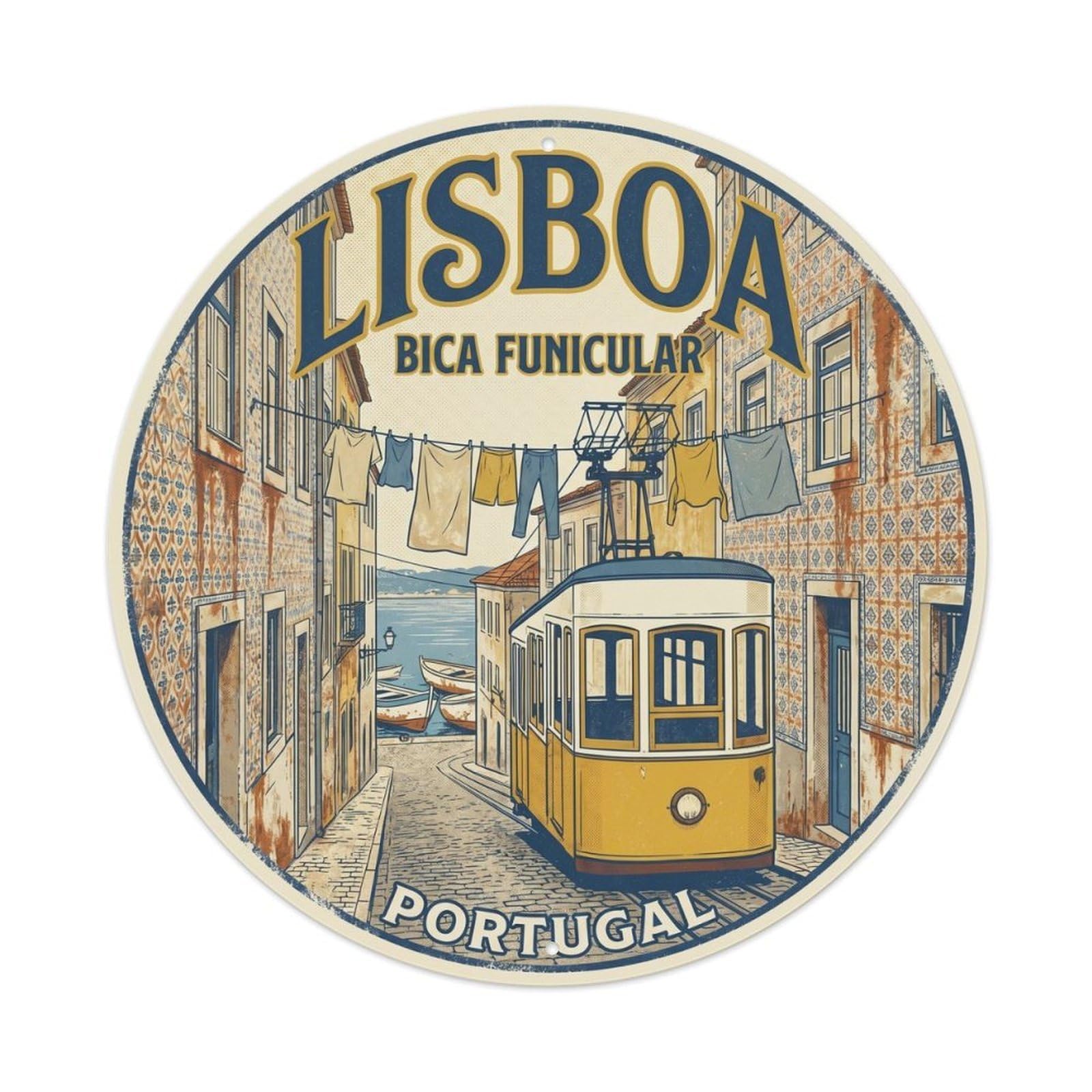 Olhnbad Style Portugal Lisboa Bica Funicular Portuguese Heritage Metal Tin Sign