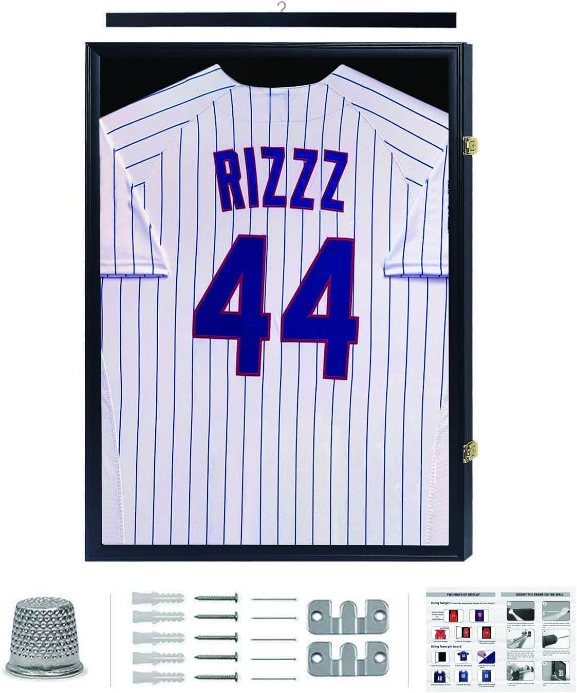 IHEIPYE Jersey Display Case, Jersey Frame Large Shadow Box Lockable with 98% UV Protection Acrylic and Hanger for Baseball Basketball Football Soccer Hockey 2XL Sport Jersey Shirt,Black