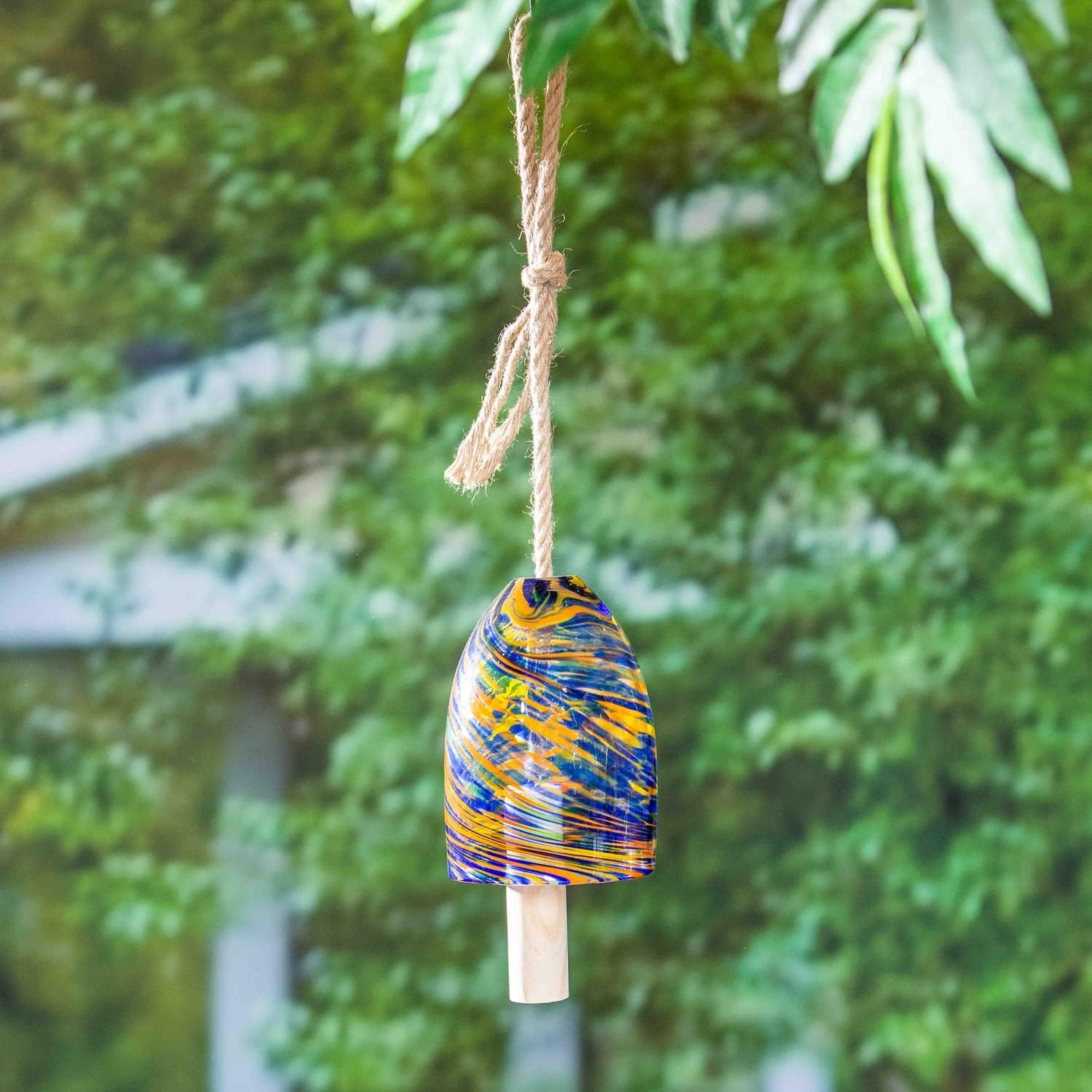 Evergreen Colorful Art Glass Wind Chime | Royal Blue and Orange| Solid Wood Striker | Natural Deep Tone | 7 Inches Tall | Beautiful Gift for Patio, Garden, Outdoor Home décor